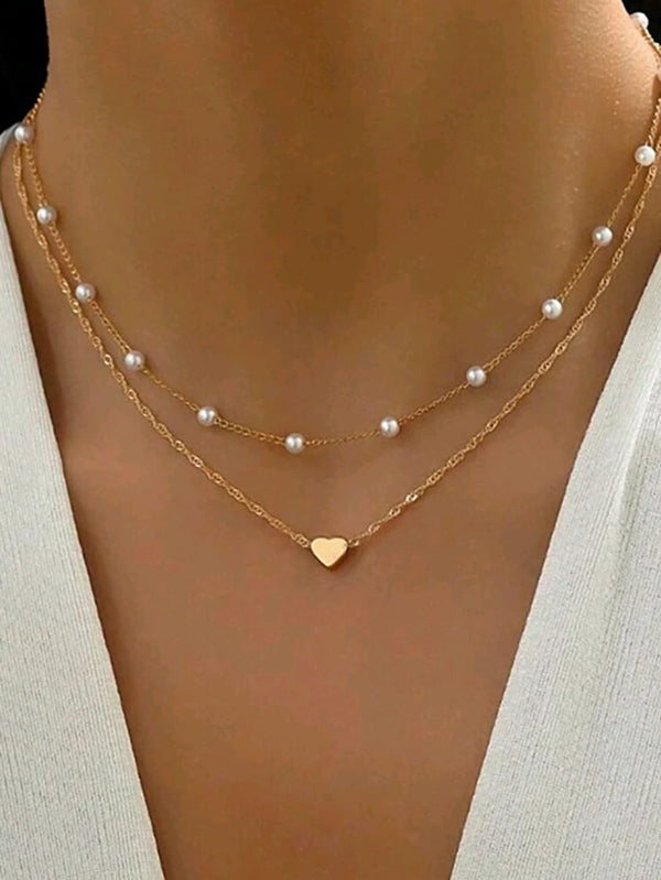 Saphir | Collier Choker avec Pendentif en Cœur et Perles, Élégant et Polyvalent