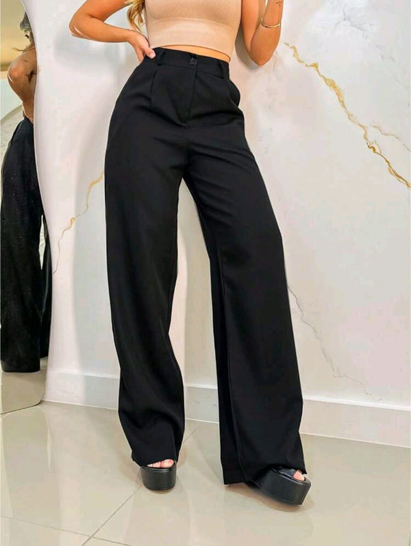 Saphir | Pantalon Palazzo en Tailleur avec Boutons et Fermeture Éclair Latérale.